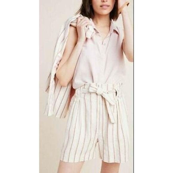 By Anthropologie Edisto Striped High Waist Paper Bag Shorts SZ 12 - Picture 2 of 10